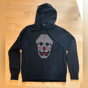 SKULL CASHMERE 100% Cashmere Pullover Hoodie Black w/ Cross-Stitch Skull Medium